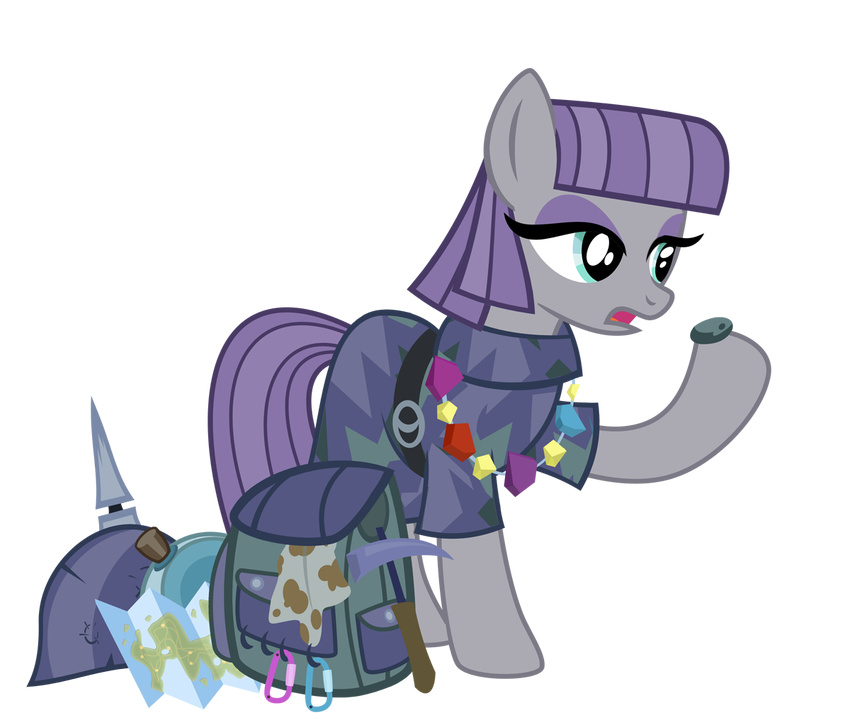 backpack bag belt blue_eyes boulder_(mlp) candy_necklace canteen clothing dress equine eyeshadow female friendship_is_magic hair helmet horse makeup mammal map maud_pie_(mlp) my_little_pony necklace pickaxe pickelhaube pixelkitties pony purple_hair rag rock solo standing