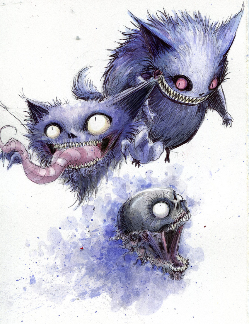 creepy gastly gengar ghost ghosts haunter nightmare_fuel nintendo open_mouth plain_background pok&#233;mon pok&eacute;mon purple_eyes spirit tongue tongue_out unknown_artist video_games white_background