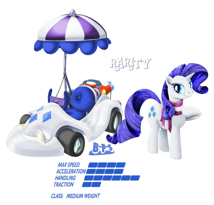 cushion cutie_mark equine female friendship_is_magic horn horse kart mammal my_little_pony pony rarity_(mlp) scarf smile umbrella unicorn vehicle wheels