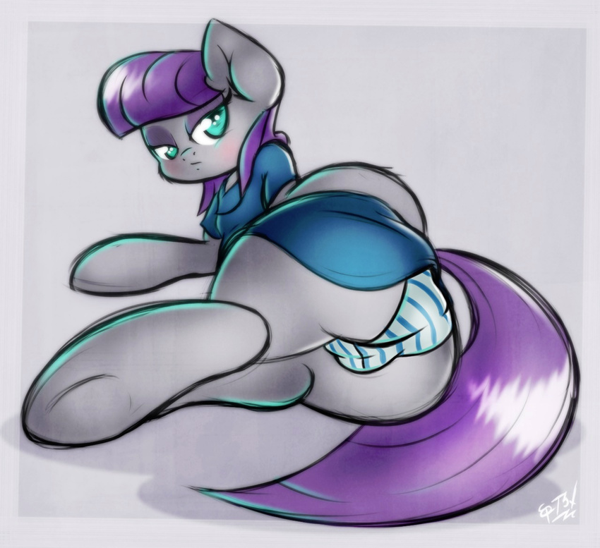 blue_eyes blush butt clothing ep777 equine female feral friendship_is_magic hair horse lying mammal maud_pie_(mlp) my_little_pony on_side panties pony solo underwear