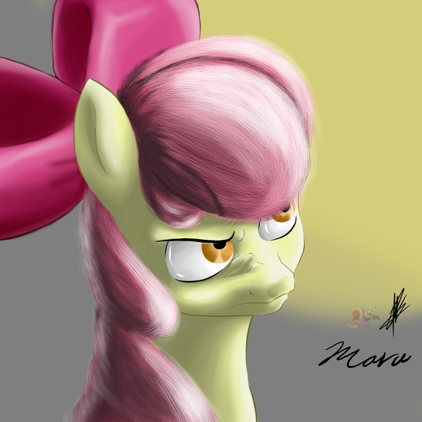 angry apple_bloom_(mlp) bow equine female feral friendship_is_magic hair horse hosendamaru mammal multi-colored_hair my my_little_pony pony realistic red_hair young