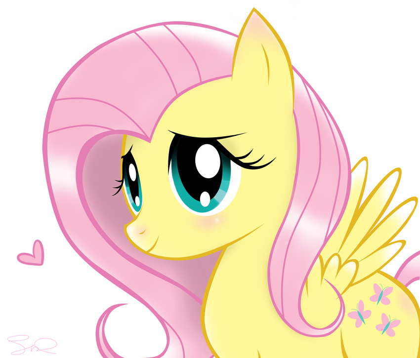blush cutie_mark equine female fluttershy_(mlp) friendship_is_magic fur hair hi_res mammal my_little_pony pegasus pink_hair plain_background signature solo steffy-beff white_background wings yellow_fur