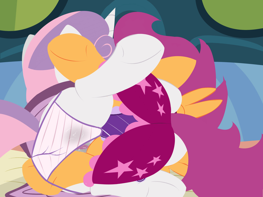 dtcx97 equine female friendship_is_magic fur hair horn horse lesbian mammal my_little_pony orange_fur pegasus pony purple_hair pussy pussy_juice scootaloo_(mlp) sweetie_belle_(mlp) two_tone_hair unicorn white_fur wings young