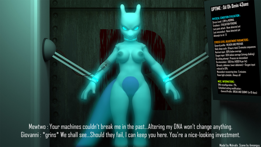 3d absurd_res annonguy anthro breasts dialog female giovanni hi_res mewtwo nintendo nipples nude pok&#233;mon pok&#233;morph pok&eacute;mon pose solo text video_games wolvalix
