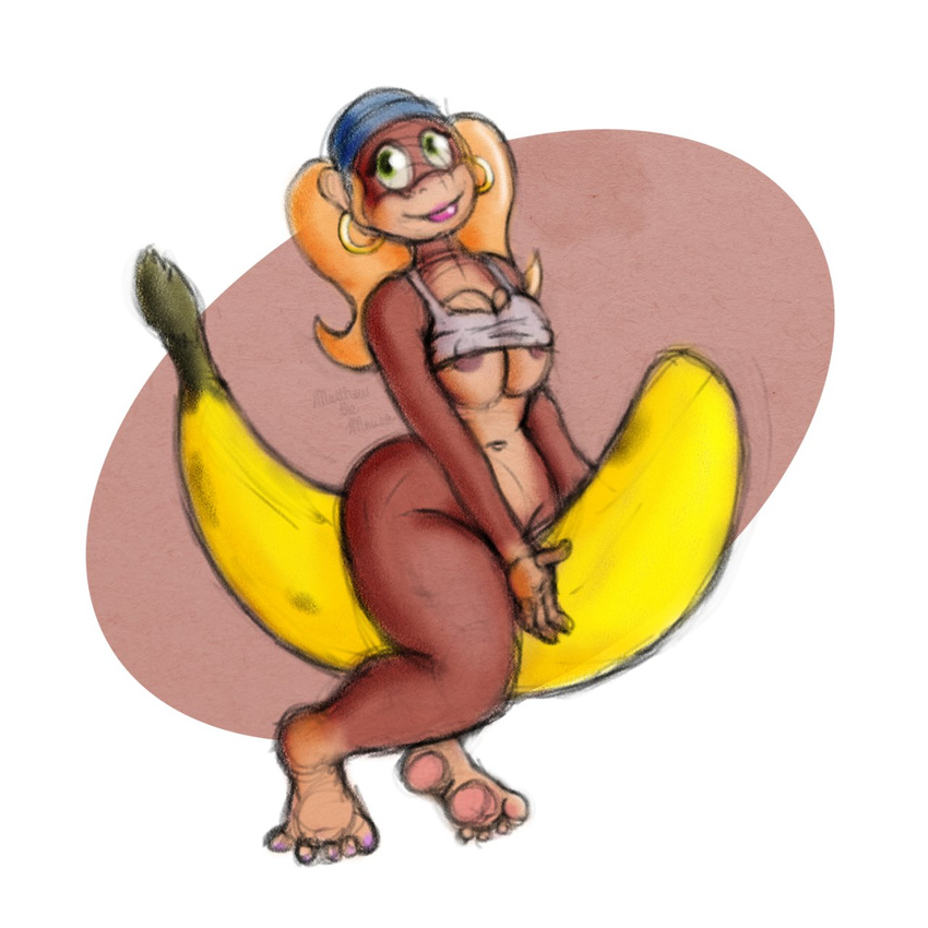 big_breasts bottomless breasts clothing female fruit mammal matt_the_mouse monkey primate sitting solo suggestive suggestive_food tight_clothing tiny_kong