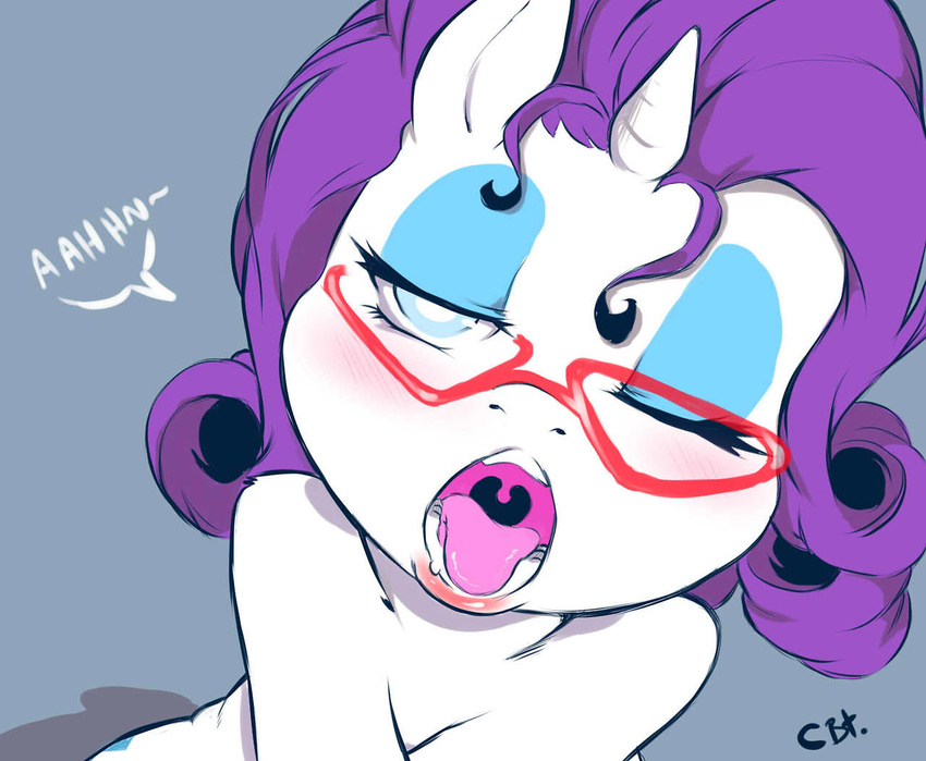 anthro anthrofied blue_eyes blush cold-blooded-twilight equine eyelashes eyeshadow eyewear female friendship_is_magic fur glasses hair horn horse looking_at_viewer makeup mammal my_little_pony one_eye_closed open_mouth oral_begging pony purple_hair rarity_(mlp) solo teeth tongue unicorn white_fur