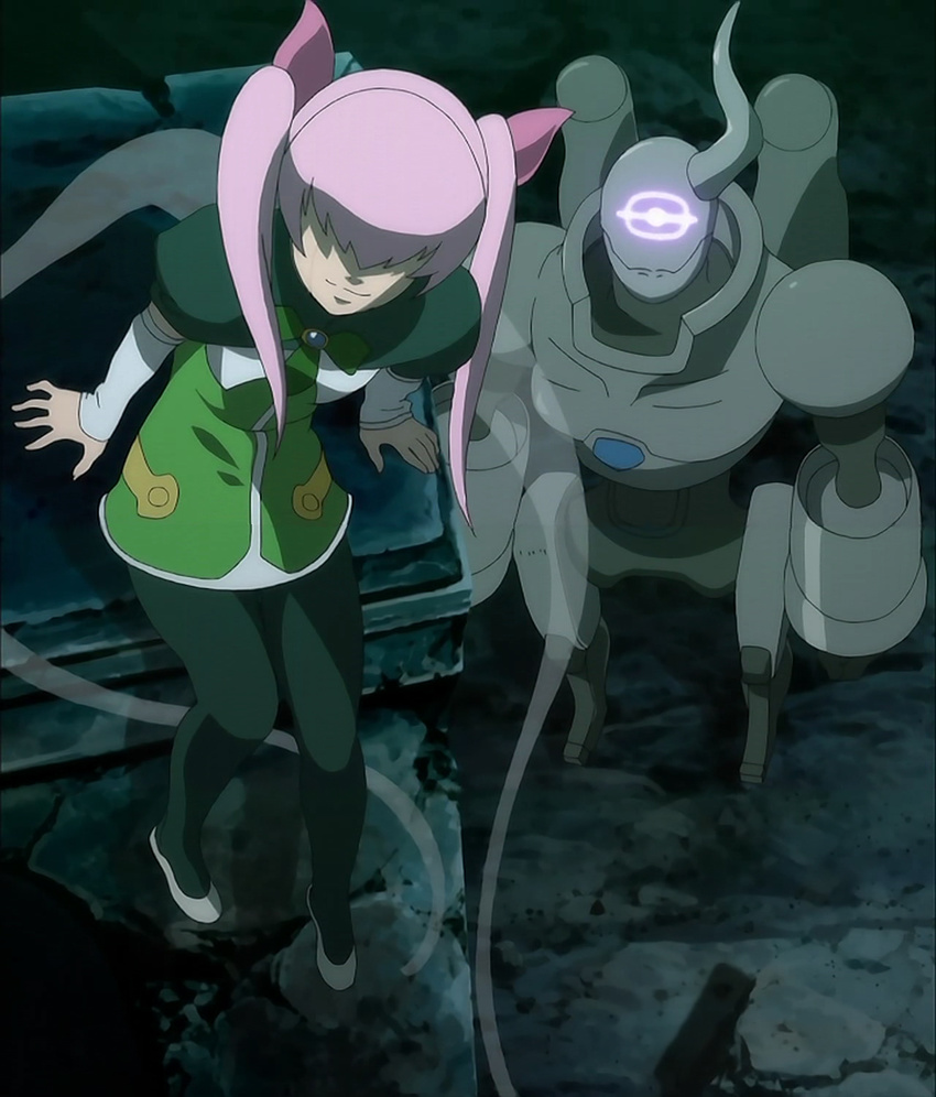 android druaga_no_tou hair_over_eyes highres horn mite_the_fool pantyhose pink_hair robot screencap specula_ex_machina