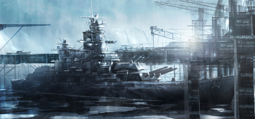 bad_pixiv_id battleship military military_vehicle no_humans original power_black ship warship watercraft