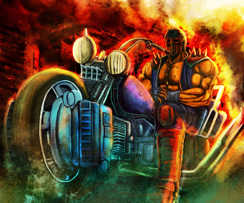 bccp ground_vehicle helmet hokuto_no_ken jagi male_focus manly motor_vehicle motorcycle muscle solo