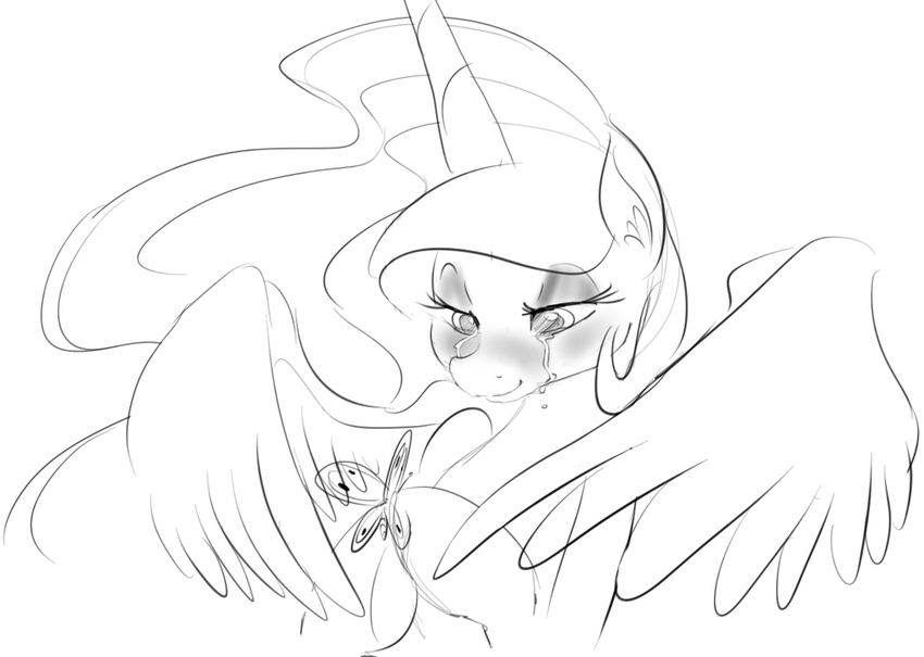 blush butterfly crying duo equine female friendship_is_magic horn horse insect mammal my_little_pony pony princess_celestia_(mlp) smile winged_unicorn wings zev