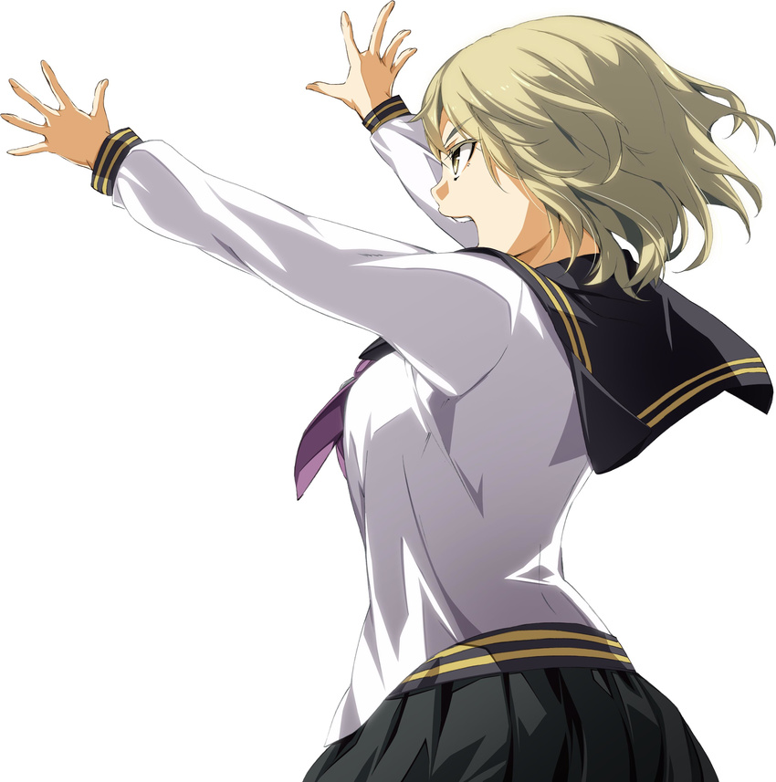 1girl absurdres blonde_hair female game_cg highres long_sleeves manase_akira open_mouth school_uniform serafuku short_hair solo soushuu_senshinkan_gakuen_hachimyoujin sousyu_sensinkan-gakuen_hachimyoujin white_background yellow_eyes