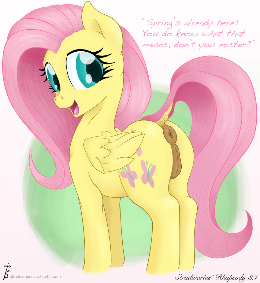blush english_text equine female feral fluttershy_(mlp) friendship_is_magic horse mammal my_little_pony nude penis pony pussy solo stradivarius teats text