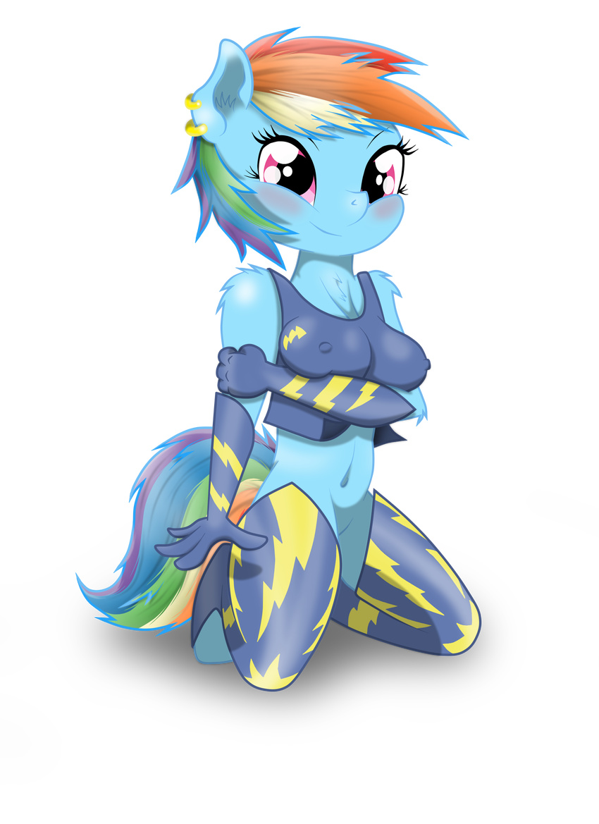 alpha_channel anthro anthrofied artknorke blush breasts cleavage clothed clothing elbow_gloves equine erect_nipples female friendship_is_magic gloves hair horse kneeling legwear mammal multi-colored_hair my_little_pony navel nipples pegasus piercing plain_background pony purple_eyes rainbow_dash_(mlp) rainbow_hair solo stockings transparent_background wings