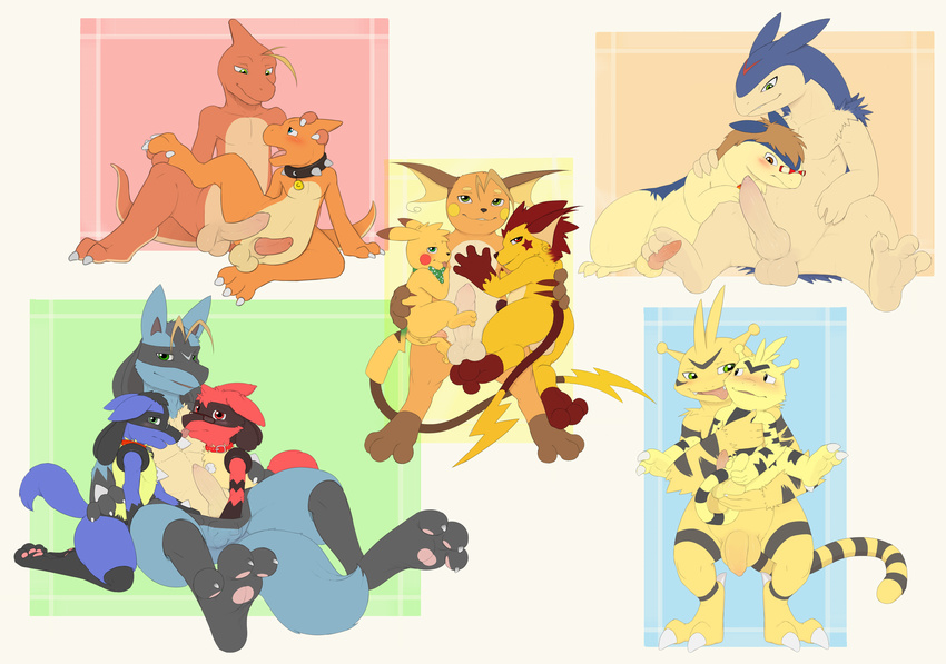 2014 absurd_res age_difference anthro anus ball_fondling balls blue_eyes blush bow_tie butt canine charem charmeleon collar cute dreiker duo electabuzz erection eyewear flaccid fondling_balls foot_fetish footjob fur gay glasses group hair hi_res jackal knot lucario male mammal mouse multiple_scenes nintendo nude open_mouth paws penis pikachu plain_background pok&#233;mon pok&eacute;mon pokesona raichu red_eyes reptile rodent scalie shugario size_difference spikes tongue typhlosion typlosion uncut video_games