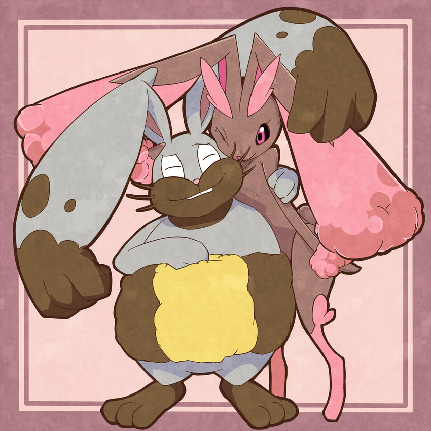 bunny couple diggersby highres hug lopunny no_humans pokemon pokemon_(game) pokemon_xy smile