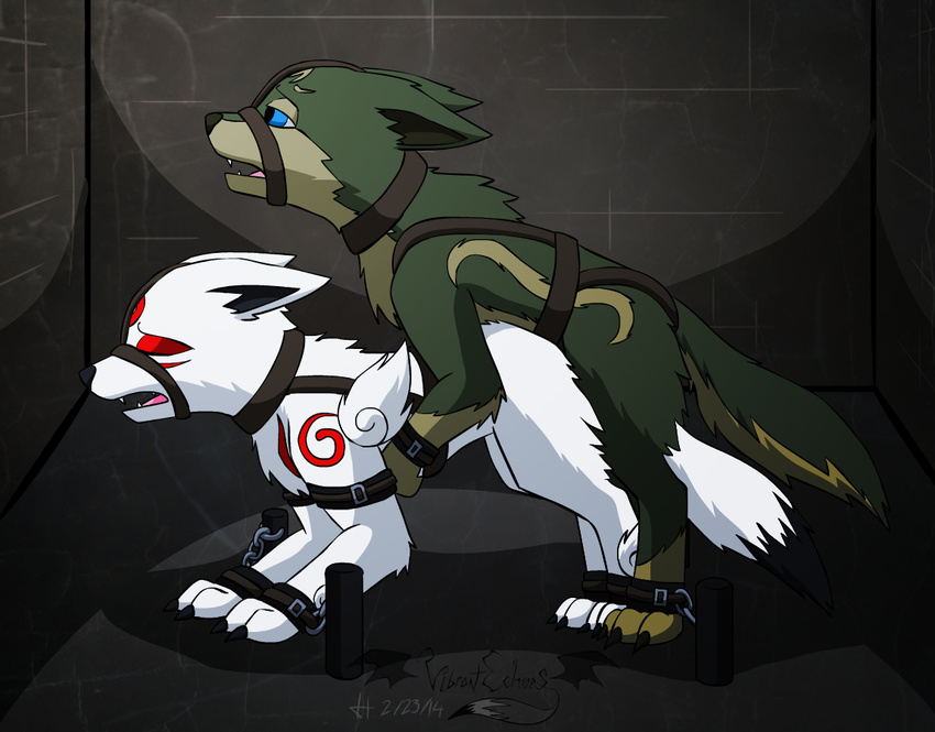 &#332;kami ?kami bdsm bondage bound canine claws deity duo eyes_closed female feral from_behind link_(wolf_form) male mammal penetration the_legend_of_zelda vibrantechoes video_games wolf