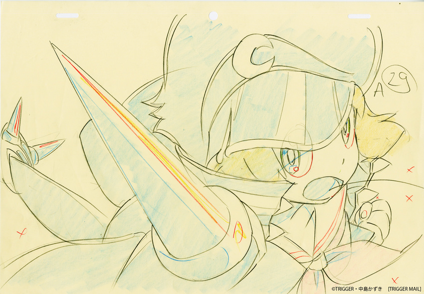 banchou color_trace hat highres key_frame kill_la_kill official_art partially_colored sketch solo spike spoilers trigger_(company)