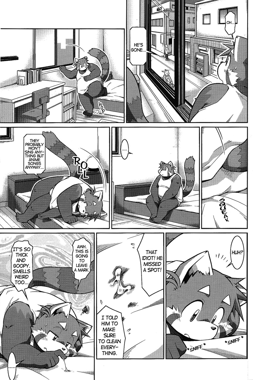 comic cum english_text futaba_kotobuki greyscale male mammal monochrome red_panda takaki_takashi text