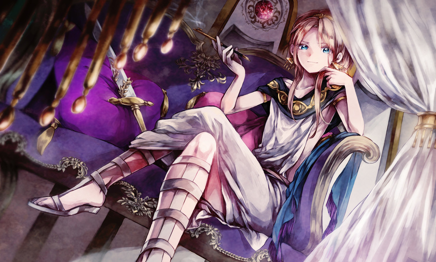 blue_eyes eim_(gaziko) long_hair magi_the_labyrinth_of_magic male pink_hair smoking sword titus_alexius weapon