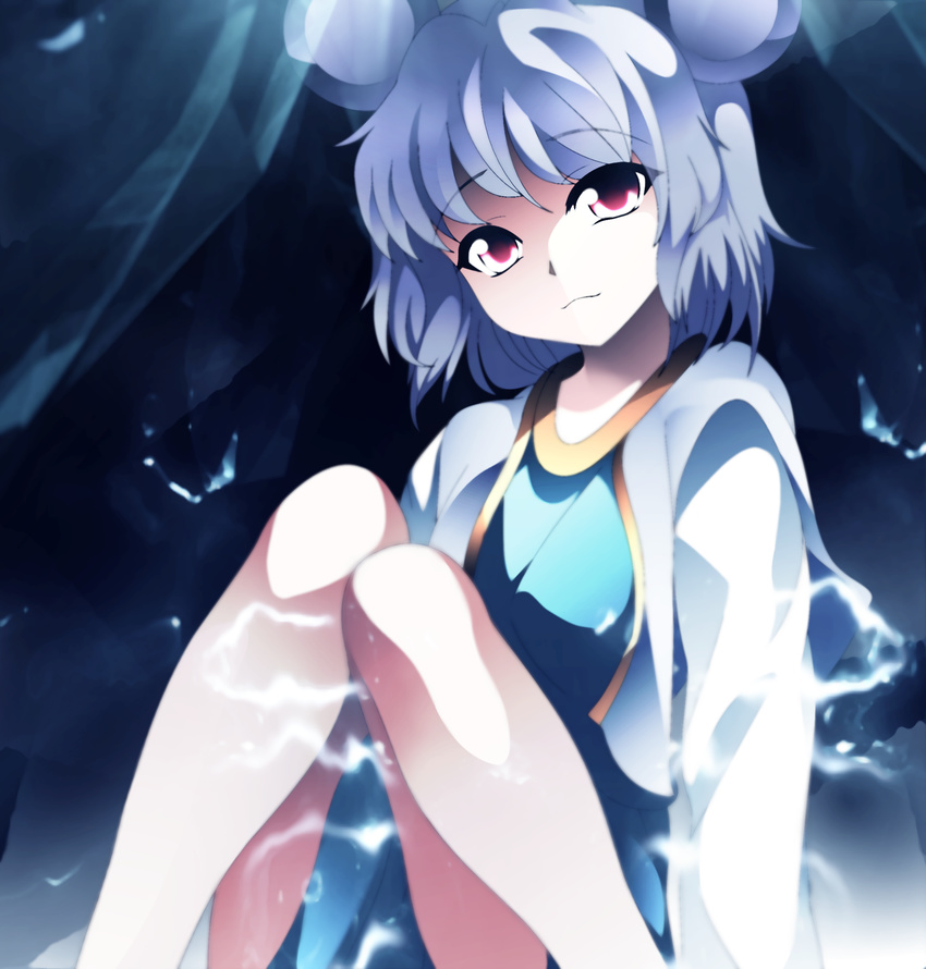 absurdres animal_ears bare_legs capelet grey_hair highres kotaroukuroo looking_at_viewer mouse_ears nazrin red_eyes short_hair smile solo touhou