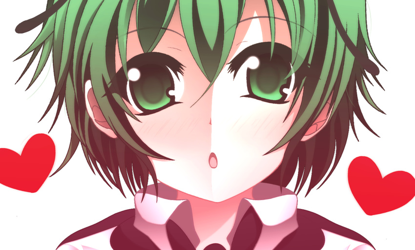 :o blush face green_eyes green_hair heart kotaroukuroo looking_at_viewer open_mouth simple_background solo touhou white_background wriggle_nightbug