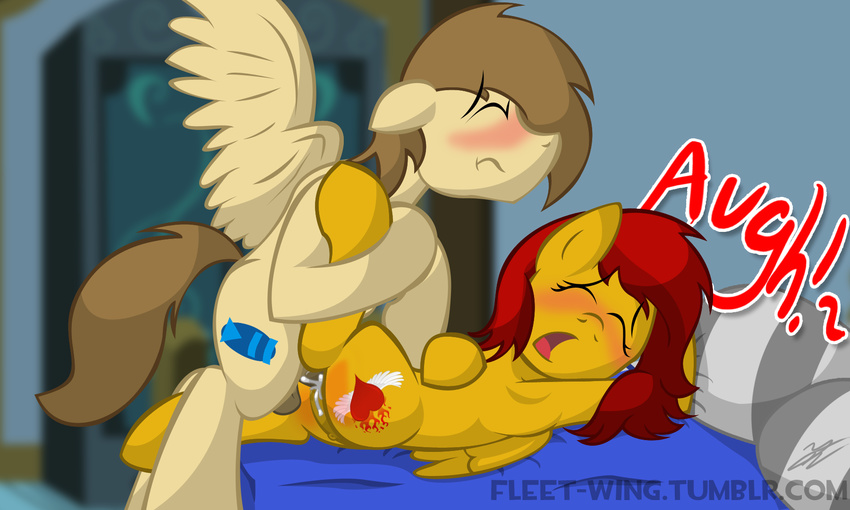 balls bed blush cum equine feenie female fleet_wing fleet_wing_(fursona) horse invalid_tag male mammal moan my_little_pony original_character pegasus penis pony pussy sex_on_bed straight vaginal wings