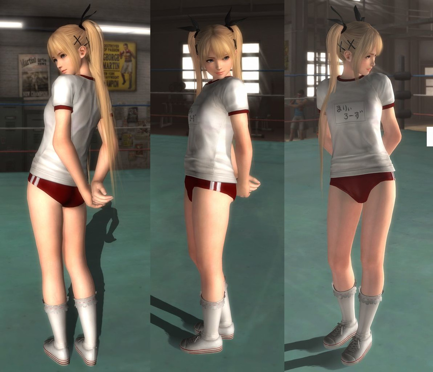 1girl 3d blonde_hair bloomers buruma dead_or_alive dead_or_alive_5 looking_back marie_rose twintails
