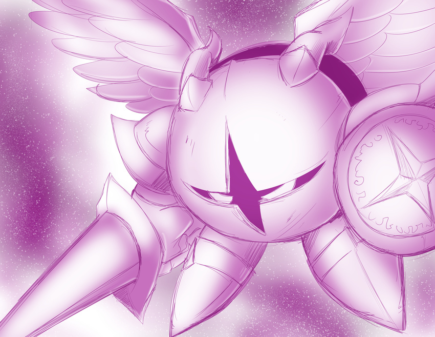 absurd_res armor galacta_knight hi_res hindpaw horn invalid_tag lakehylia lance monochrome paws shield sketch wings