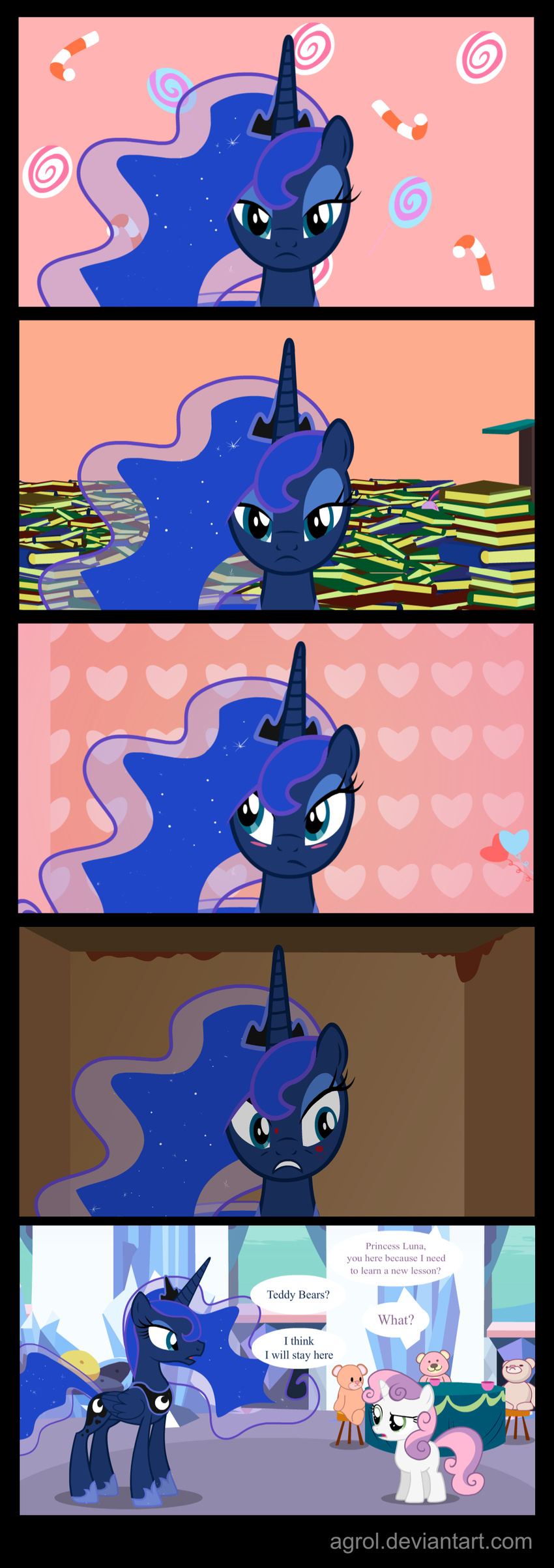 &lt;3 agrol blood blue_fur blue_hair book candy comic crown cub cutie_mark english_text equine female feral friendship_is_magic fur green_eyes hair horn horse long_hair mammal multi-colored_hair my_little_pony plushie pony princess_luna_(mlp) sweetie_belle_(mlp) teddy_bear text twilight_sparkle_(mlp) two_tone_hair unicorn white_fur winged_unicorn wings young
