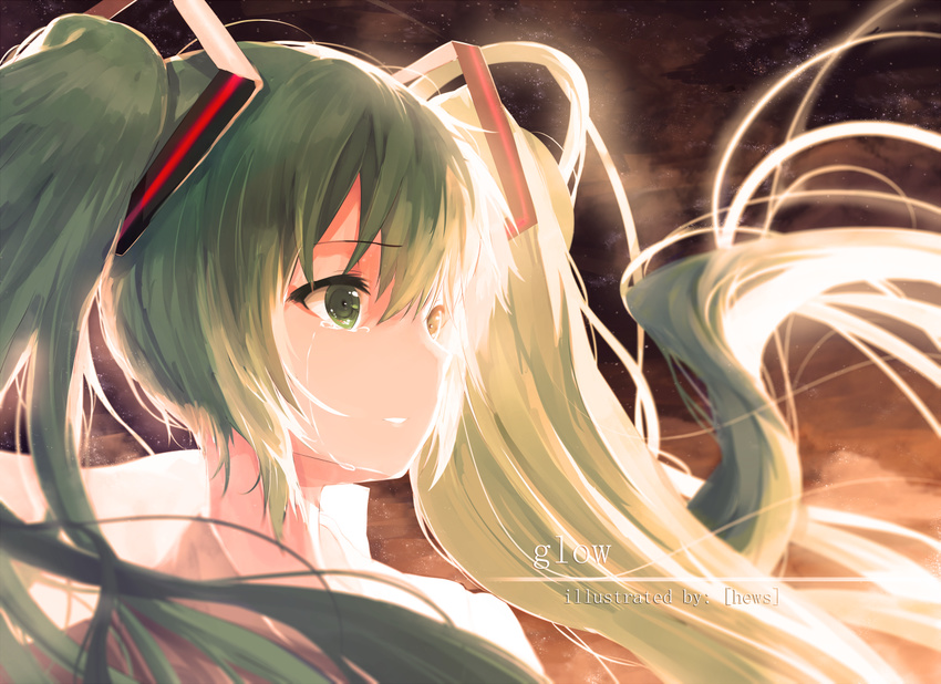 green_eyes green_hair hatsune_miku hewsack long_hair tears twintails vocaloid watermark