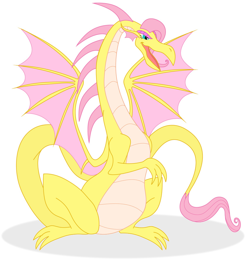 alpha_channel cyan_eyes dragon elsdrake female fluttershy_(mlp) friendship_is_magic hair my_little_pony open_mouth pink_hair plain_background solo transparent_background wings