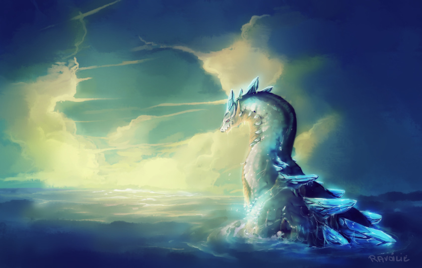 2014 capcom day digital_media_(artwork) dragon feral ivory_lagiacrus monster_hunter outside partially_submerged ravoilie seadragon_(disambiguation) sky solo video_games water