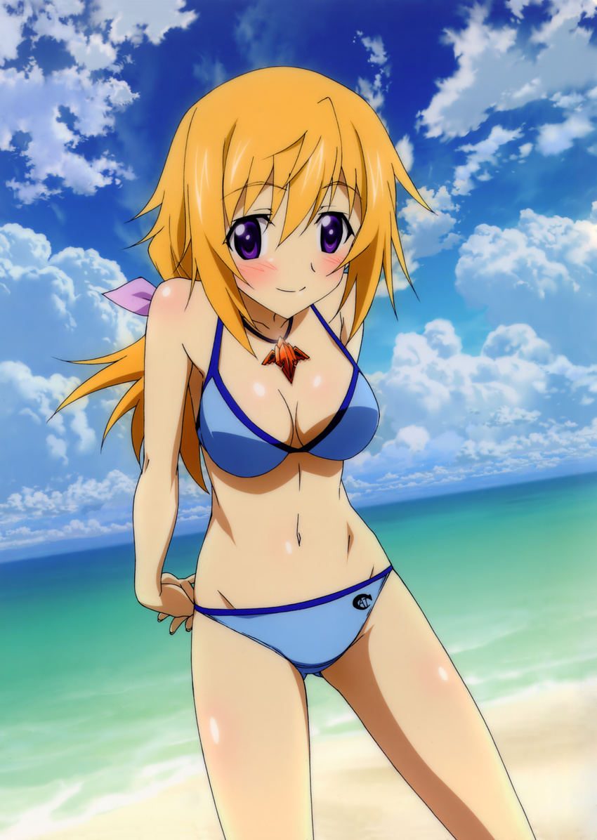 1girl absurdres bikini blonde_hair breasts charlotte_dunois cleavage female highres infinite_stratos official_art solo swimsuits
