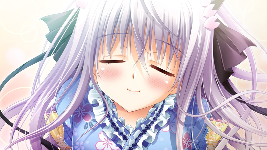 1girl 3-nin_iru! blush eyes_closed game_cg long_hair mibuno_suzume purple_hair smile suzui_narumi