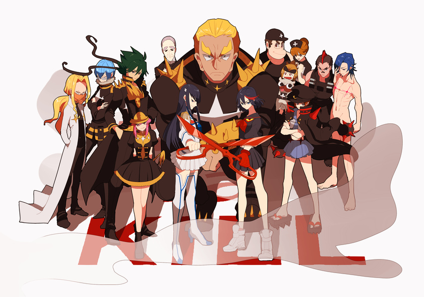 6+boys absurdres bad_id bad_pixiv_id everyone gamagoori_ira guts_(kill_la_kill) highres ichico inumuta_houka iori_shirou jakuzure_nonon junketsu kill_la_kill kinagase_tsumugu kiryuuin_satsuki mankanshoku_barazou mankanshoku_mako mankanshoku_matarou mankanshoku_sukuyo matoi_ryuuko mikisugi_aikurou multiple_boys multiple_girls sanageyama_uzu scissor_blade senketsu soroi_mitsuzou spoilers uniform weapon