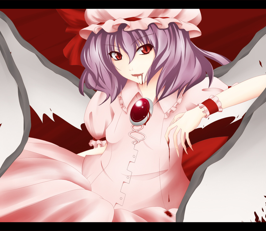 bad_id bad_pixiv_id blood blue_hair hat highres kuroa remilia_scarlet ribbon short_hair solo touhou wings