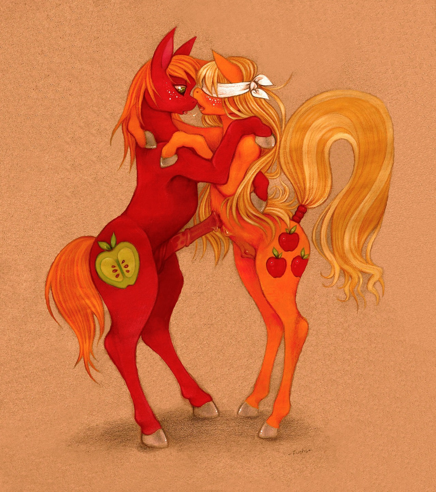 applejack_(mlp) big_macintosh_(mlp) blindfold blonde_hair brother_and_sister cutie_mark duo equine erection female feral freckles friendship_is_magic fuchs fur hair hi_res hooves horse horsecock incest long_hair male mammal mane my_little_pony nipples open_mouth orange_fur orange_hair penis pony precum raised_tail red_fur saliva shadow sibling signature teats tongue tongue_out