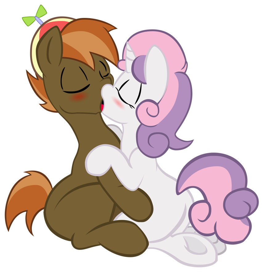 alpha_channel anibaruthecat brown_fur button_mash_(mlp) duo equine eyes_closed female friendship_is_magic fur hair hi_res horn horse kissing male mammal my_little_pony plain_background pony propeller_hat purple_hair sweetie_belle_(mlp) tongue transparent_background two_tone_hair unicorn white_fur
