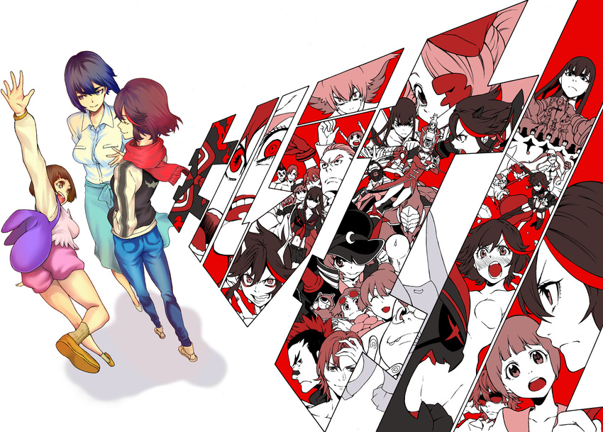 6+girls black_hair casual eyepatch fukuroda_takaharu gamagoori_ira guts_(kill_la_kill) hakodate_omiko harime_nui highres inumuta_houka iro_marimo jakuzure_nonon junketsu kill_la_kill kinagase_tsumugu kiryuuin_ragyou kiryuuin_satsuki long_hair mankanshoku_barazou mankanshoku_mako mankanshoku_matarou mankanshoku_sukuyo matoi_ryuuko mikisugi_aikurou multicolored_hair multiple_boys multiple_girls sanageyama_uzu school_uniform senketsu serafuku short_hair spoilers sword two-tone_hair weapon