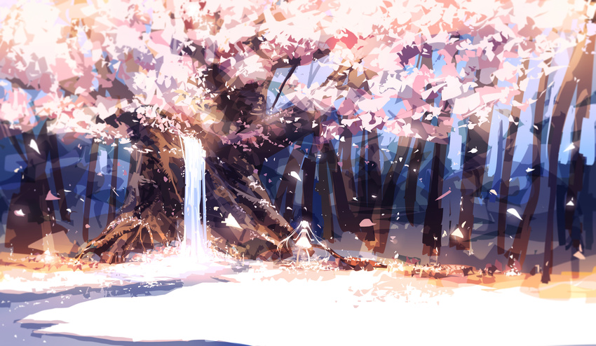 forest leaves original petals prophet_heart tree twintails water waterfall