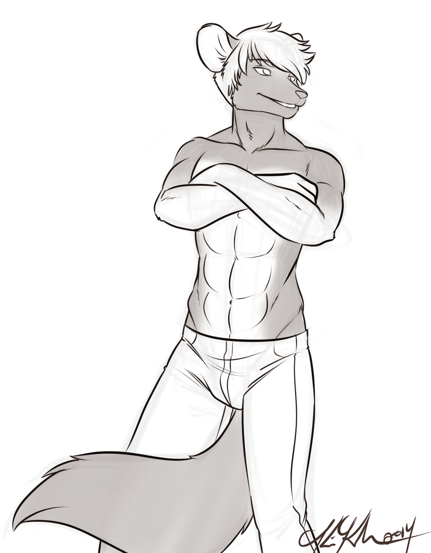 african_wild_dog anthro canine cashen fur jeans kathy-lu male mammal monochrome muscles pose solo standing toned topless