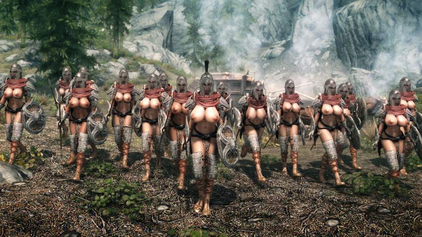 3d 6+girls armor big_breasts breasts breasts_outside large_breasts multiple_girls naked_armor nude_filter sandals skyrim sparta the_elder_scrolls the_elder_scrolls_v:_skyrim weapon