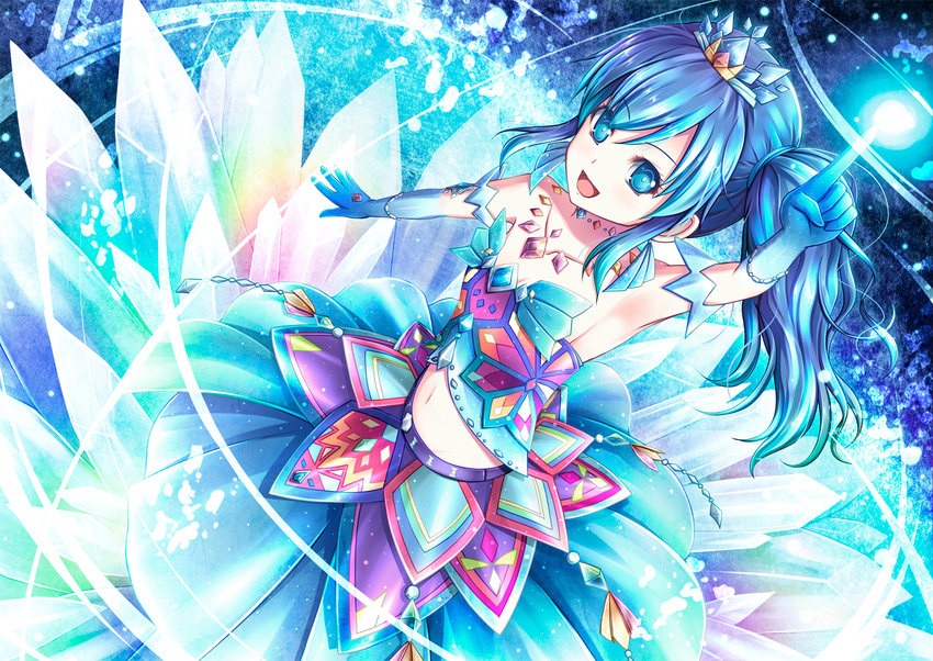 aikatsu akashio blue_eyes blue_hair crown dress elbow_gloves kiriya_aoi necklace