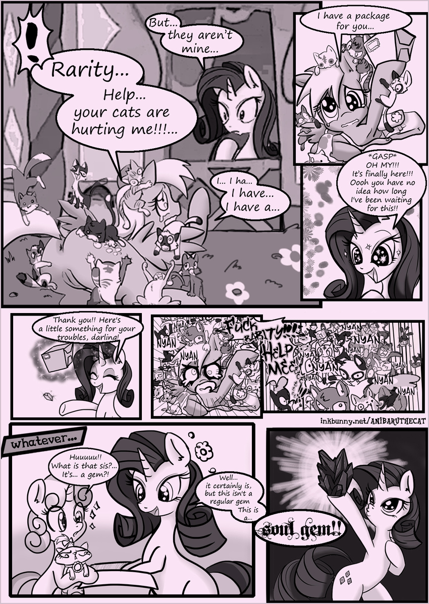 2014 ambiguous_gender anibaruthecat anus butt cat comic cub cutie_mark derpy_hooves_(mlp) dialog english_text equine eyes_closed feline female feral friendship_is_magic group hair holding horn levitation magic mammal my_little_pony opalescence_(mlp) open_mouth pegasus pussy rarity_(mlp) sibling sisters sweetie_belle_(mlp) tears text unicorn wings young