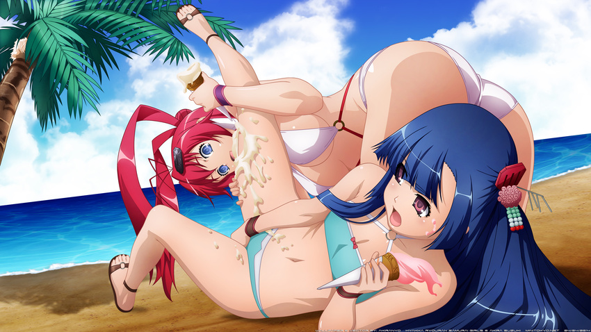 beach bikini houzouin_inshun hyakka_ryouran_samurai_girls swimsuit yagyuu_juubei