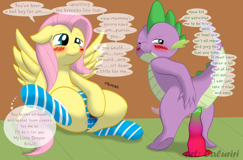 ... 2014 anal anthro anus barefoot blush butt caluriri clothed clothing dildo dragon duo english_text equine erection feathers female feral fluttershy_(mlp) footwear friendship_is_magic fur hair half-dressed hand_on_butt happy hi_res horse juice long_hair looking_back male mammal my_little_pony nude one_eye_closed pegasus penetration penis pony pussy pussy_juice raised_leg sex_toy sitting smile socks spike_(mlp) spread_legs spreading squint text thinking toy underwear wet wing_boner wings