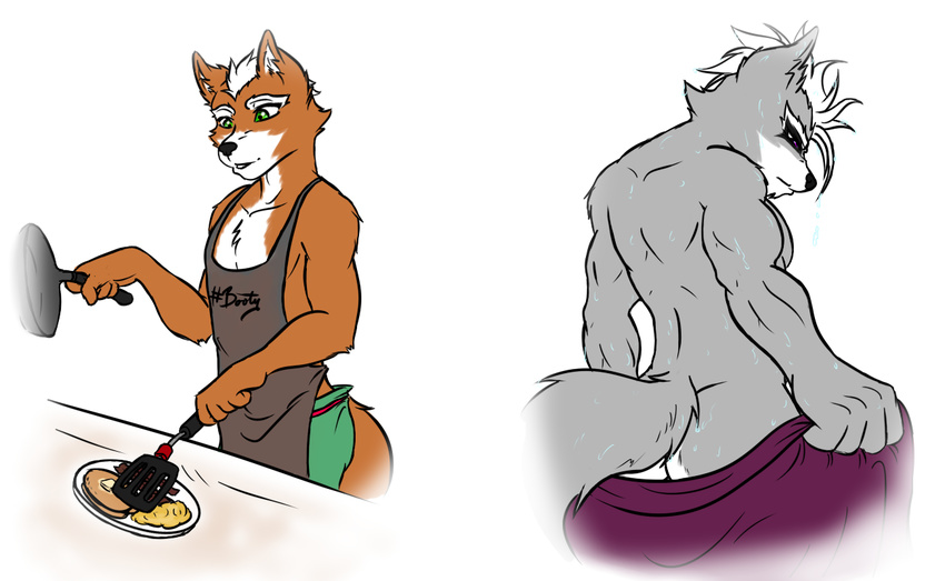 back biceps but butt canine chest_tuft fox fox_mccloud fur male mammal muscles nintendo nude orange_fur pecs rath-raholand standing star_fox tuft video_games wolf wolf_o'donnell wolf_o'donnell