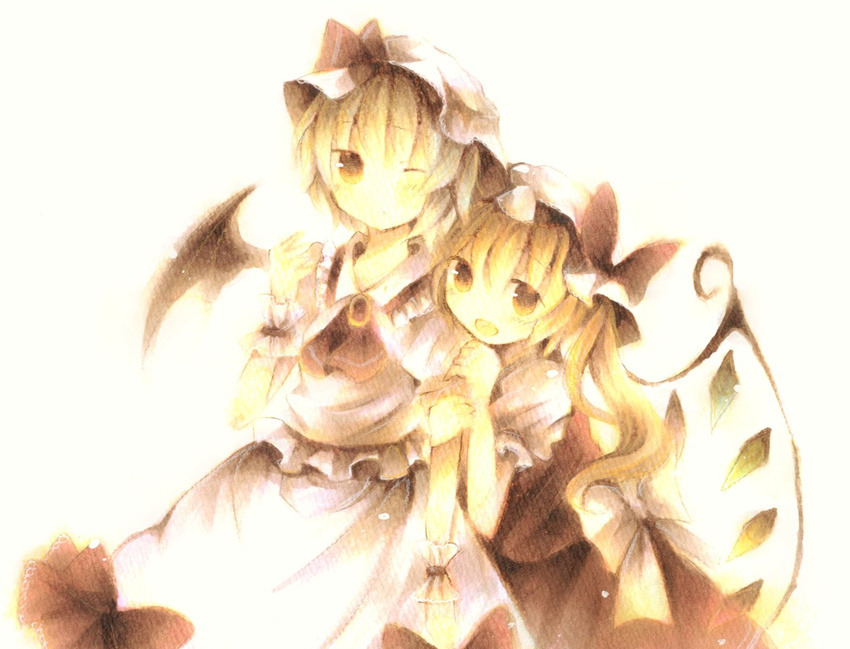 2girls flandre_scarlet hat remilia_scarlet touhou wings wiriam07