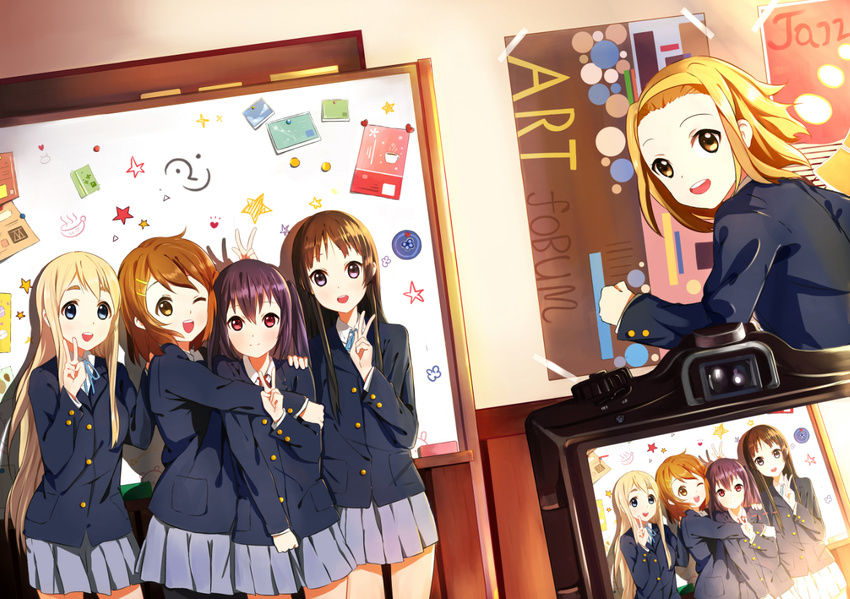 akiyama_mio camera hirasawa_yui k-on! kotobuki_tsumugi nakano_azusa seifuku tagme_(artist) tainaka_ritsu