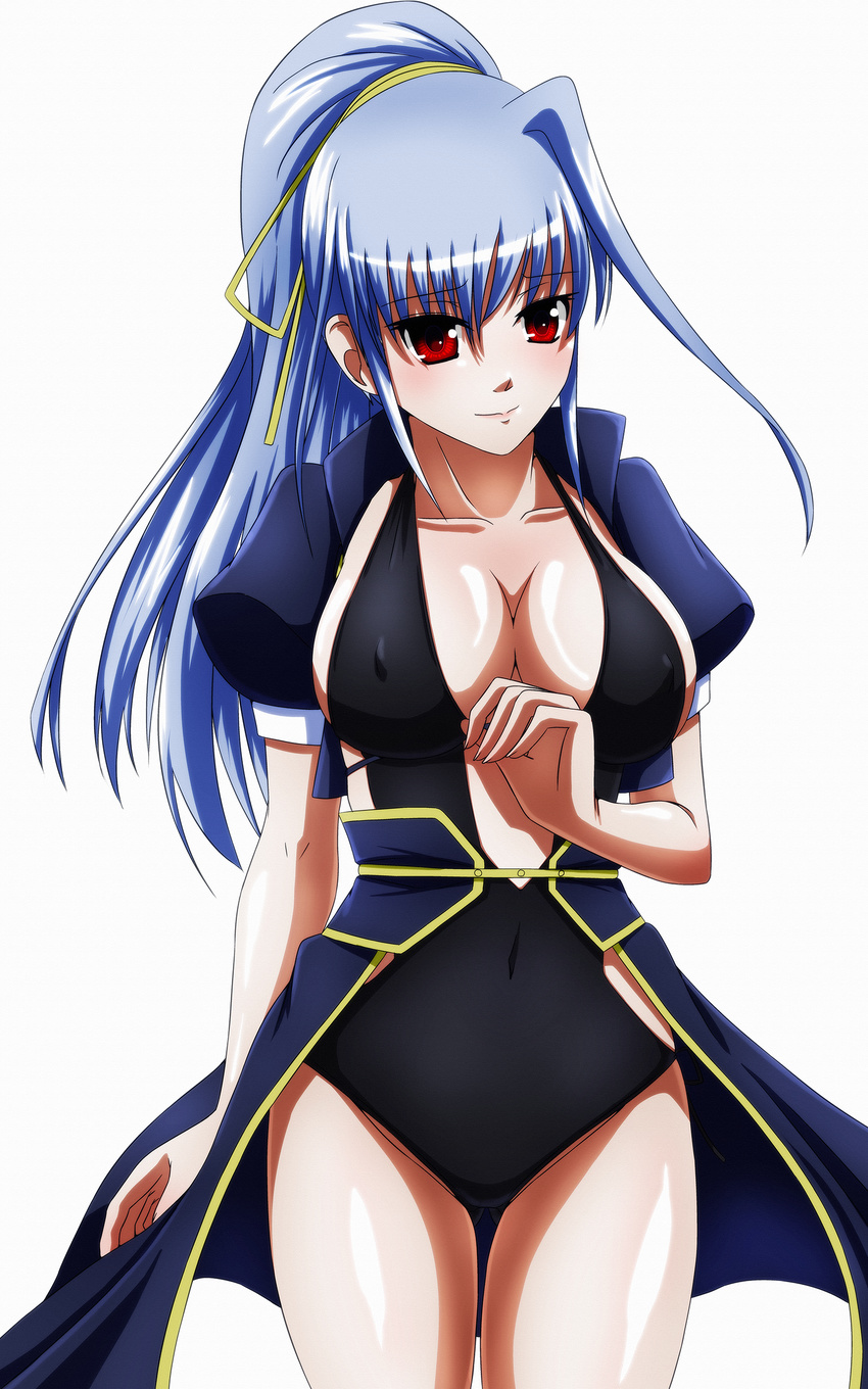 absurdres breasts cleavage highres large_breasts long_hair lyrical_nanoha ponytail red_eyes reinforce silver_hair single_hair_intake solo tappa_(esperanza)